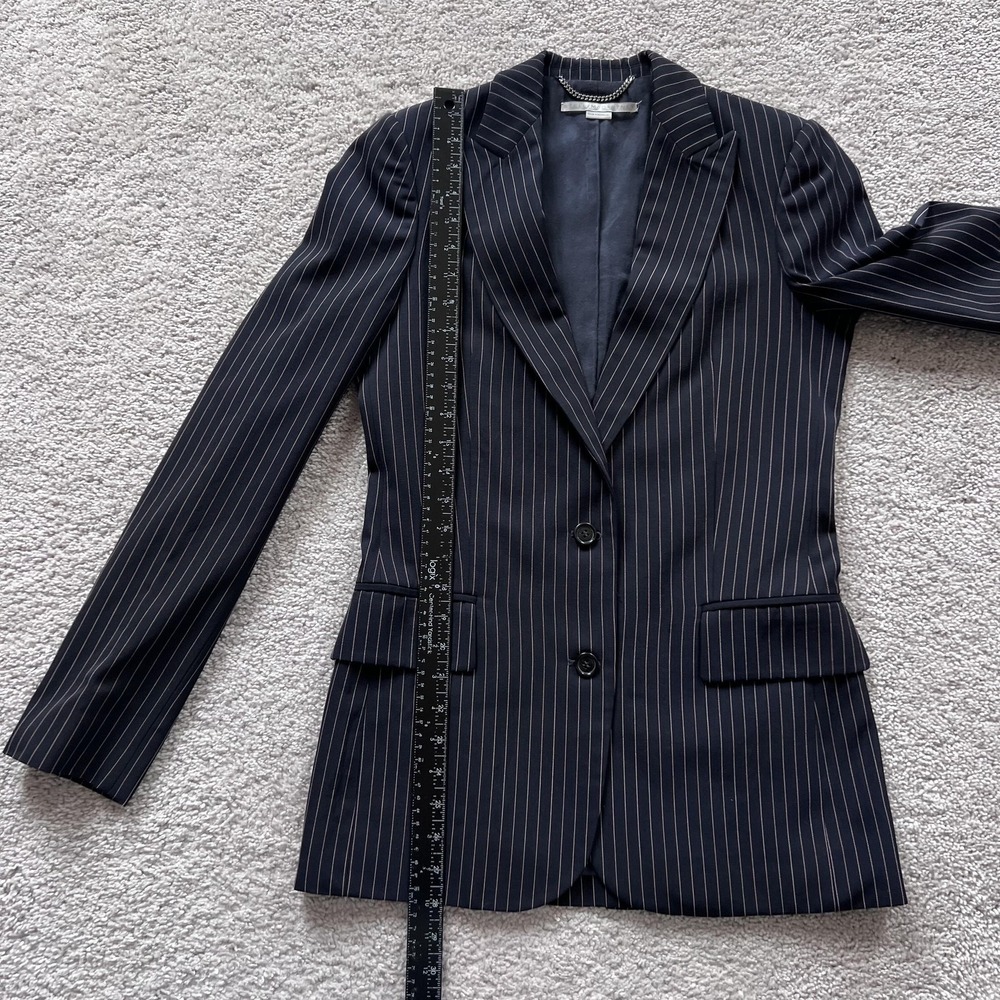 Stella McCartney Pinstripe Suit Blazer Womens 38 Blue Wool Lined Two Button - Picture 14 of 16